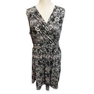 Faded Glory Women's Size 1X (16W) Midi Dress Black/White/Gray Pattern Sleeveless